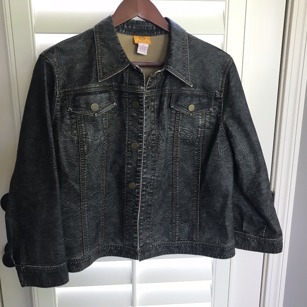 Ruby Road charcoal Black faux Leather Jacket Sz 14